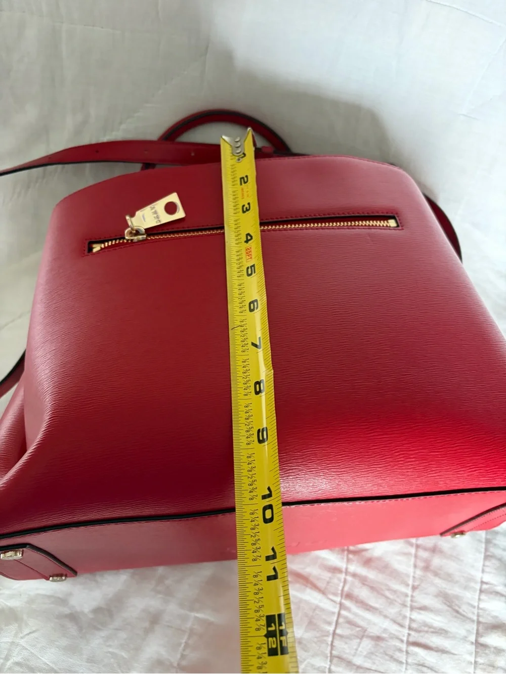 DKNY Cherry Red Saffiano Leather Satchel Bag with Gold Hardware